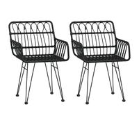 (black) vidaXL 2x Garden Chairs with Armrest PE Rattan Patio Armchair Black/Brown