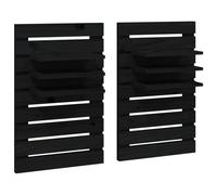 (black) vidaXL 2x Solid Wood Pine Wall-mounted Bedside Shelves Storage Multi Colours