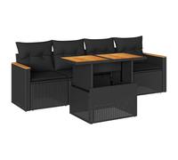(black) vidaXL 5 Piece Garden Sofa Set with Cushions Black Poly Rattan Acacia