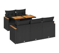 (black) vidaXL 6 Piece Garden Sofa Set with Cushions Black Poly Rattan Acacia