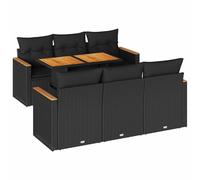 (black) vidaXL 7 Piece Garden Sofa Set with Cushions Beige Poly Rattan Acacia