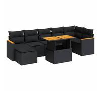 (black) vidaXL 8 Piece Garden Sofa Set with Cushions Black Poly Rattan Acacia