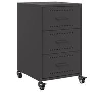 Bedside Cabinet Black Steel 36x39x59 cm Cold-Rolled 3-Drawer Wheels With Handles