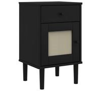 (black) vidaXL Bedside Cabinet Nightstand Side Table SENJA Rattan Look Solid Wood Pine