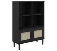 (black) vidaXL Bookcase Bookshelf Storage Cabinet SENJA Rattan Look Solid Wood Pine