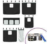 vidaXL Curtains for Loft Bed, Blackout Curtain for Children Kids Baby, Bed Canopy, Privacy Underbed Curtains, White and Black Polyester