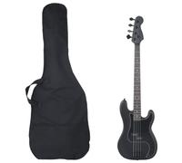 'vidaXL Electric Bass Guitar - Matt Black Finish, Solid Sycamore and Birch Wood - Complete Beginner's Set with Bag