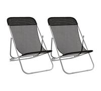 vidaXL Folding Beach Chairs 2 pcs Black Textilene&Powder-coated Steel