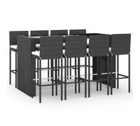 vidaXL 9 Piece Garden Bar Set with Cushions Black Poly Rattan, Black
