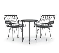 vidaXL 3 Piece Garden Dining Set Black Poly Rattan, Black