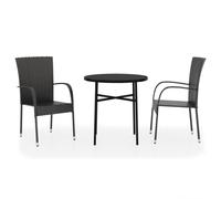 vidaXL 3 Piece Garden Dining Set Poly Rattan Black, Black