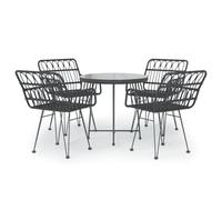 (black) vidaXL Garden Dining Set 5 Piece Poly Rattan Dining Table Chair Black/Brown