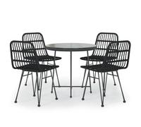 vidaXL 5 Piece Garden Dining Set Black Poly Rattan, Black