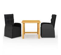vidaXL 3 Piece Garden Dining Set with Cushions Black Poly Rattan, Black