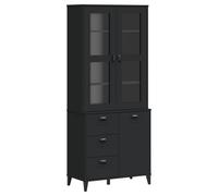 (black) vidaXL Highboard Sideboard Storage Cupboard Home Side Cabinet Solid Wood Pine