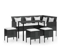 (black) vidaXL L-shaped Couch Sofa Set 5 Piece with Cushions Poly Rattan Multi Colours