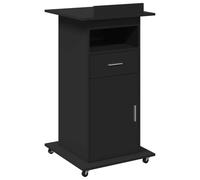 vidaXL Lectern with Wheels & Drawer - Black Engineered Wood Podium/Standing Desk 55x55x107cm - Tiltable Desktop, Ample Storage for Presentations/Business Meetings