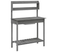 vidaXL Potting Bench Table - Grey Solid Fir Wood with Expandable Top, Removable Sink, Storage Hooks, Ideal for Garden/Patio