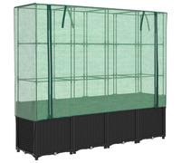 (black) vidaXL Raised Bed with Greenhouse Cover Plant Box Garden Planter Rattan Look