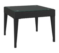 (black) vidaXL Side Table End Table Side Coffee Table Poly Rattan and Tempered Glass