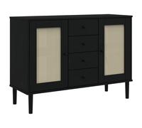 (black) vidaXL Sideboard Cupboard Storage Highboard SENJA Rattan Look Solid Wood Pine