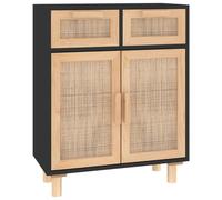(black) vidaXL Sideboard Storage Cabinet Cupboard Solid Wood Pine and Natural Rattan