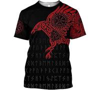 Black Viking Crow T-Shirt Viking Mythology Odin's Raven Graphic Polyester T-shirts Quick Dry Summer Workout Gym Tees (Color : A, Size : 3XL)
