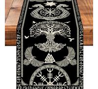 Black Viking Sacred Tree Celtic Raven Helmet of Awe Table Runner Seasonal Spring Fall Kitchen Dining Linen Table Decoration for Indoor Outdoor Home Party Dinner 13x72 Inch
