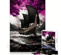 Black Viking Ship on Stormy Sea Jigsaw Puzzles for Adults 1000 Mental Sharpness Restful Pleasure Precise Fit Meaningful Gift (38x52cm)