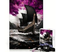 Black Viking Ship on Stormy Sea Puzzles for Adults 1000 Puzzles Cognitive Workout Time Well Spent No Rough Edges Merry Gift (50x75cm)