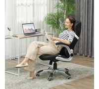 (Black) Vinsetto Fabric Office Desk Chair w/ Adjustable Height Tilt Function