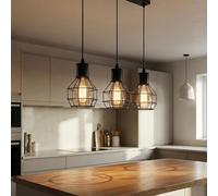 Black Vintage 3-Lights Ceiling Lamp Adjustable Hanging Pendant Lights Industrial Flush Mount Ceiling Lighting Fixture E27 Base Black Geometric Ceiling Hanging Lamp for Kitchen Dinning Room Hallway