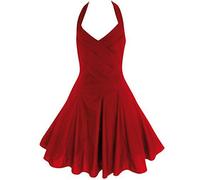 Black Vintage 40's / 50's Style Rockabilly/Swing/PIN UP Cotton Halter Neck Evening Party Dress Sizes 6-18 (10, Red)