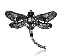 (black) Vintage Corsage Pin Big Dragonfly Brooch Silk Scarf Buckle Diamond Animal Brooch