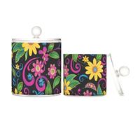 Black Vintage Daisy Clear Plastic storage boxes with lid Pantry Essentials Decorative small storage bins for Cotton Swabs,Cotton Pads,Floss Picks,Paper Clips,s 2 Pack