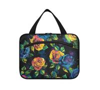Black Vivid Colorful Roses Hanging Travel Size toiletries kit with Hook, Designer Portable case for toiletries for Trip Essentials Camping bolsos para Hombre L