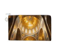 Black Vulture over Canyon Wallet for Men Women Canvas Coin Purse Zippered Change Holder with Secure Closure, Byzantine Golden Church, One Size