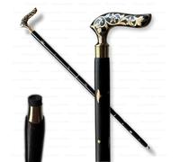 Black Walking Cane for mens & womens, Gold Floral Pattern, Victorian Derby Handle, Wooden Steampunk Antique Style Canes for Gents, Ladies