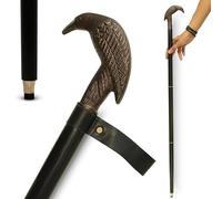 Black Walking Cane with Raven Head Handle Solid Wooden Stick with Antique Brass Finished Bird Design & Leather Strap Stylish Vintage Cane for Men & Women
