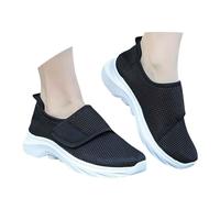 Black Walking Shoes for Swollen Feet Women UK Adjustable Strap Wide Fit Orthopedic Breathable Diabetic Shoes Running Sneakers for Ladies Elderly Swollen Pain Relief Footwear UK Size 5.5