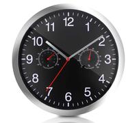 Black Wall Clock, Radio-Controlled Clock with Temperature Display and Humidity, Wall Clock Without Ticking Noises Radio Controlled Wall Clock Quiet Analogue Radio Wall Clock Large Dial Suitable for
