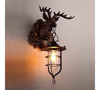 Black Wall Light Sconces, Clear Glass Lampshade Metal Wall Lamp, Vintage Resin Deer Head Accents Indoor Wall Decor Lighting, Loft Farmhouse Village Style Wall Mount Lights