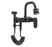Black Wall Mount Kitchen Sink Faucet with Spray Gun Brass 360° Rotation Hot and Cold Water Multi-Function Faucets-B(C)