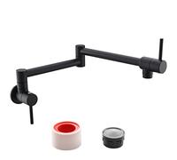 Black Wall Mount Kitchen Stove, Solid Brass Folding Faucets with Double Joint Swing Arm Single Hole Two Handles