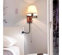Black Wall Mount Reading Light,Dimming Swing Arm Wall Sconce Headboard Reading Spotlight,Crystal Pendant and 2 Switch,Modern Retro Grain