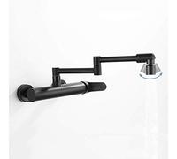 Black Wall Mounted Kitchen Sink Mixer Tap Chrome Finish Extendable 36cm Double-Section Rotating Spout Hot & Cold Single Handle Faucet Universal Fit