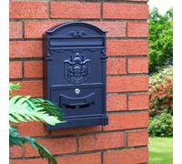 Black Wall Mounted Lockable Letterbox - Weather Resistant Galvanised Steel Retro Style Post Mail Box - Measures H41 X W25.5 X D9Cm