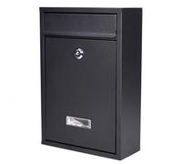 Black Wall Mounted Post Box - Lockable Outside Mail Box 32Hx22Wx9D cm Letterbox Outdoor - Waterproof Galvanised Steel with Powder-Coated Finish - Pre-Drilled for Easy Installation