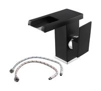 Black Wall-Mounted Waterfall Faucet with Dual Temperature Control Lever for Hot and Cold Water Mixing in Bathroom Sink - Stylish and Functional Design