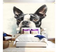 Black Wall Murals for Living Room Animal Boston Terrier 3D Print Photo Wallpaper Luxury Design Modern Non-Woven Wall Mural Sofa TV Kids Bedroom Decoration 200 x 140cm